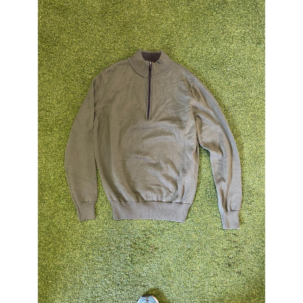 Calvin Klein Golf Sweater Mens Large Gray Knitted Mock Neck Long Sleeve Half Zip